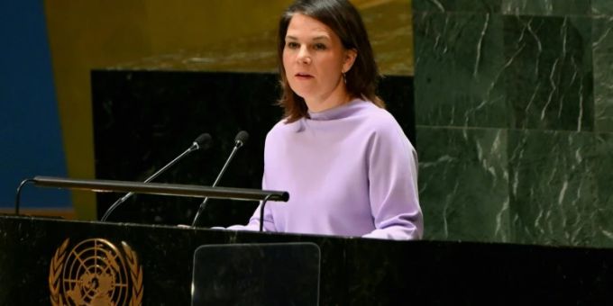 Baerbock bei ihrer Rede vor der UN-Generalversammlung. Baerbock