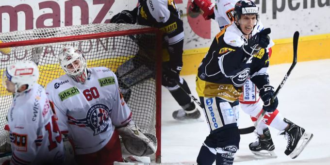 Der Italiener Diego Kostner jubelt nach seinem Treffer für Ambri gegen Rapperswil. Eishockey WM Italien Kostner