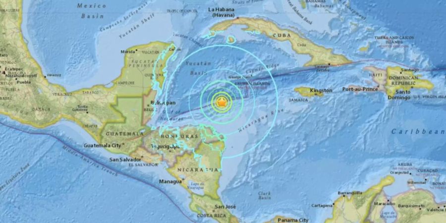 Das Epizentrum lag vor der Küste Honduras.