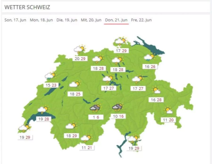 Sonnige Aussichten: Für den längsten Tag des Jahres prognostiziert Meteonews bis 29 Grad.