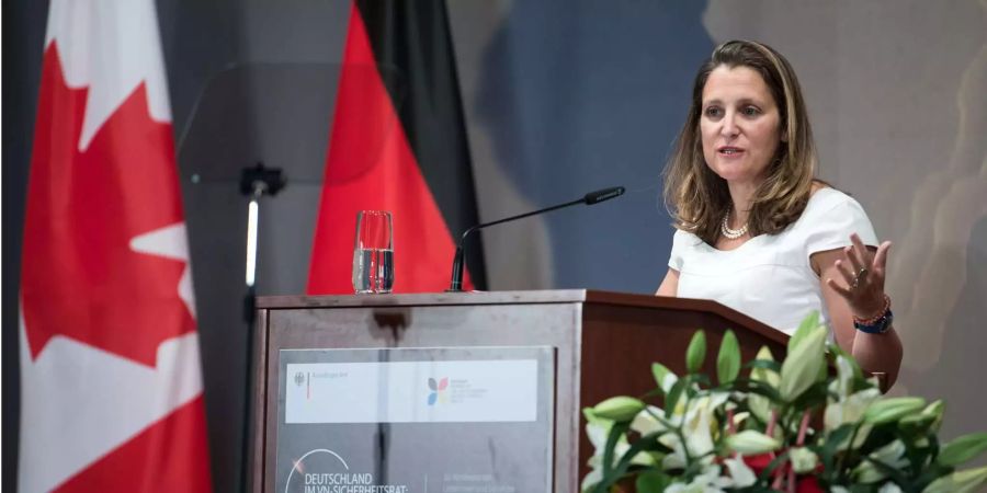 Kanadas Aussenministerin Chrystia Freeland spricht zur Eröffnung der Botschafterkonferenz im Auswärtigen Amt in Berlin am 27.08.2018.