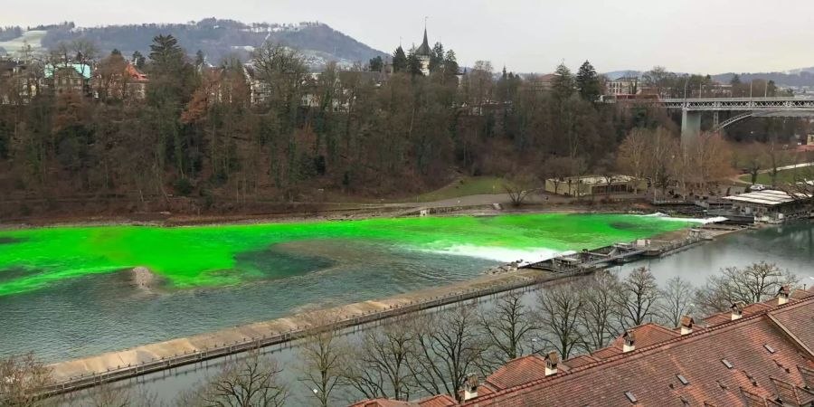 Das Wasser der Aare ist giftgrün.