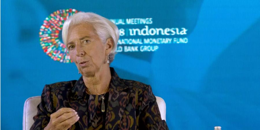 Christine Lagarde, Direktorin des Internationalen Währungsfonds (IWF),  spricht während einer Podiumsdiskussion.