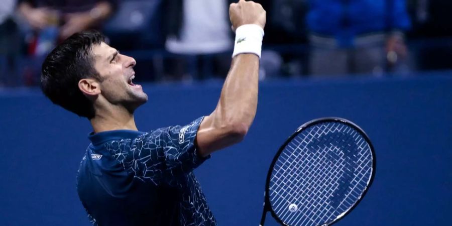 Novak Djokovic jubelt über seinen Sieg an den US Open gegen den Argentinier Juan Martin Del Potro.