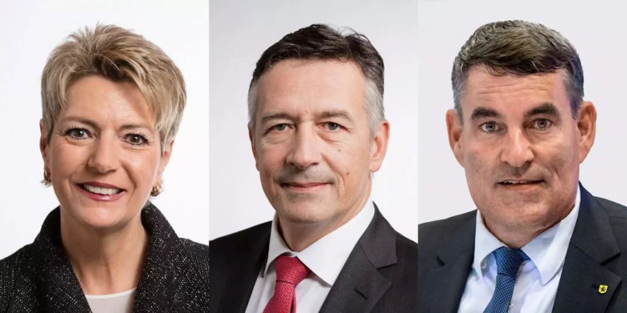 Sie wollen Nachfolger von FDP-Bundesrat Schneider-Ammann werden: Karin Keller-Sutter, Hans Wicki und Christian Amsler (v.l.).