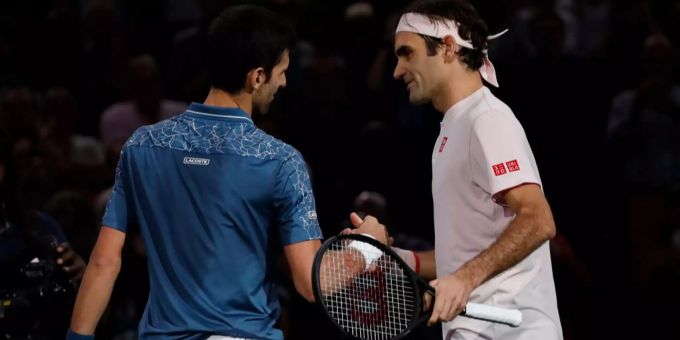 Novak Djokovic und Roger Federer in Paris 2018. Djokovic