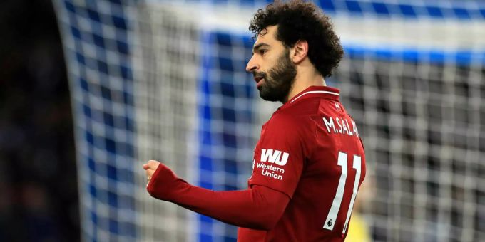 Liverpools Stürmer Mo Salah jubelt nach dem verwerteten Penalty. Mo Salah