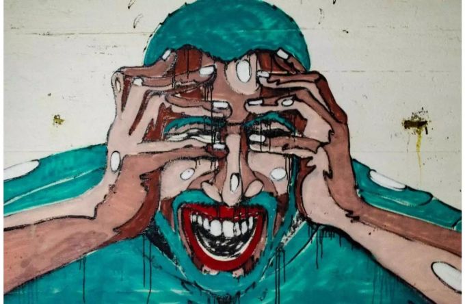 Graffiti von einer gestressten Person Graffiti von einer gestressten Person