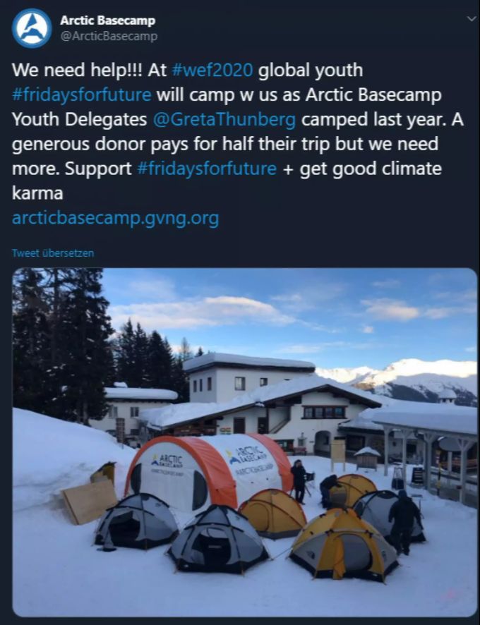 «Arctic Basecamp» wird am WEF wieder ein Zelt-Camp aufschlagen. Greta Thunberg WEF