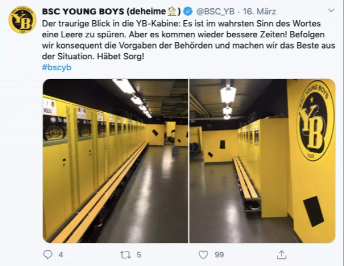 Meister YB befindet sich «deheime». Dementsprechend gähnende Leere herrscht in der Kabine. BSC young boys kabine