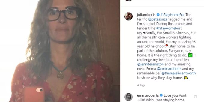 Julia Roberts total natürlich in Zeiten des Coronavirus. Julia Roberts Coronavirus