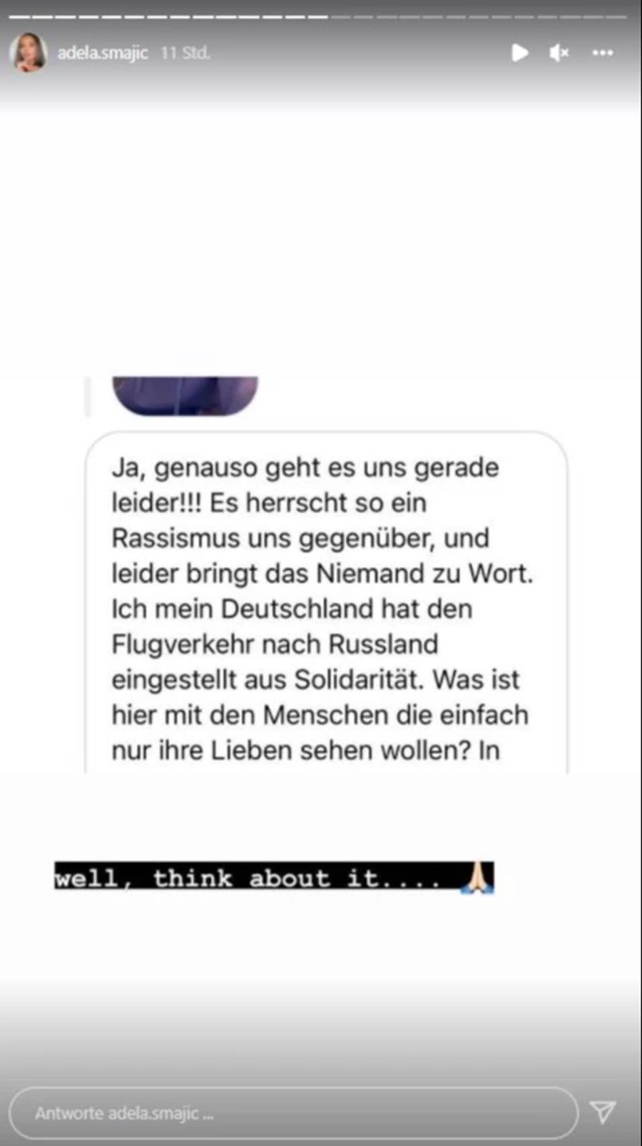 Ein russischer Follower stimmt Adela zu.