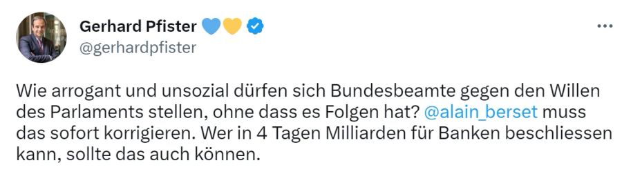 Mitte-Parteipräsident Gerhard Pfister will, dass der Entscheid korrigiert wird.