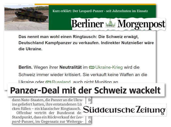 Für deutsche Medien ist der Panzer-Deal mit der Schweiz eindeutig ein «Ringtausch». Ringtausch Leopard 2 Panzer
