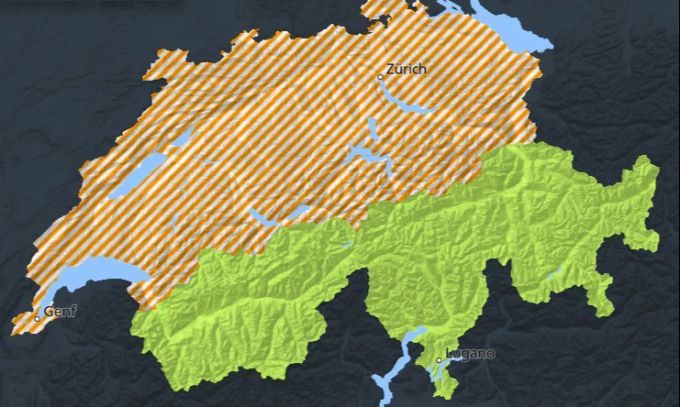 Der Gefahrenkarte von «MeteoSchweiz» zufolge droht in der Schweiz ein heftiges Unwetter. unwetter deutschschweiz