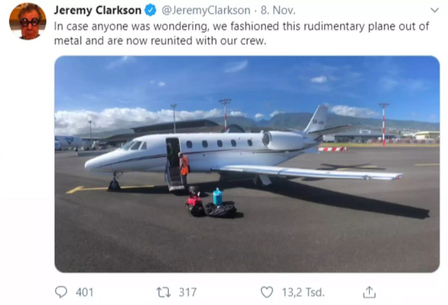 clarkson privat jet twitter