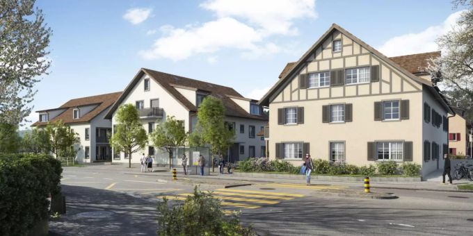 Die drei Mehrfamilienhäuser sind voraussichtlich im Frühling 2019 fertig gebaut. Visualisierung Haus Urdorf