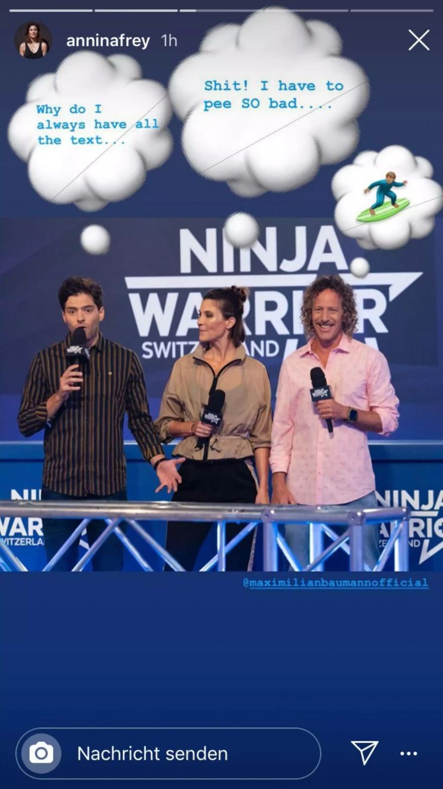 Annina Frey bei der Moderation der Show «Ninja Warrior Switzerland» auf TV24.