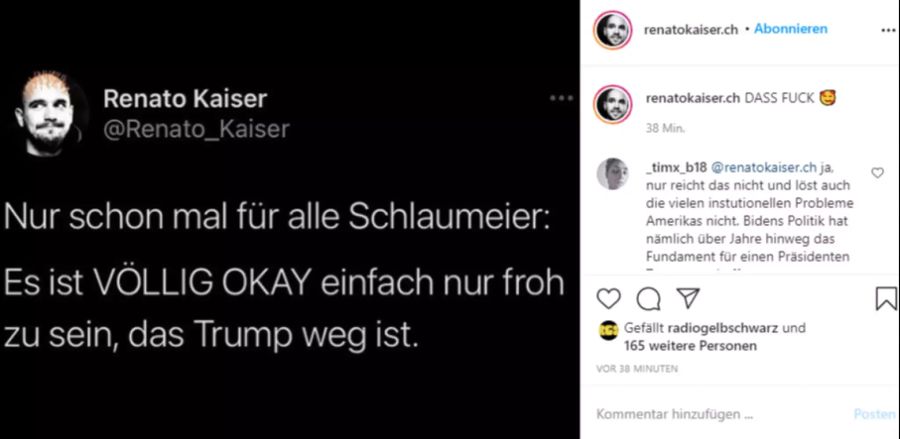 Renato Kaiser findet es okay, sich einfach erstmal zu freuen, dass Trump weg ist.