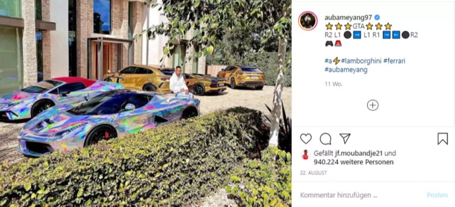 Pierre-Emerick Aubameyang posiert auf Instagram gerne mit seinen Autos.