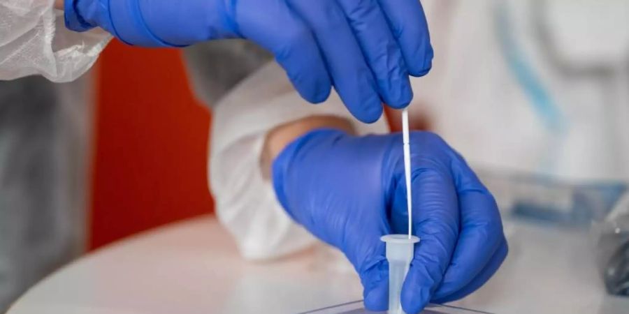 Eine medizinische Mitarbeitetin führt einen Antigen-Corona-Schnelltest durch. Foto: Sebastian Gollnow/dpa