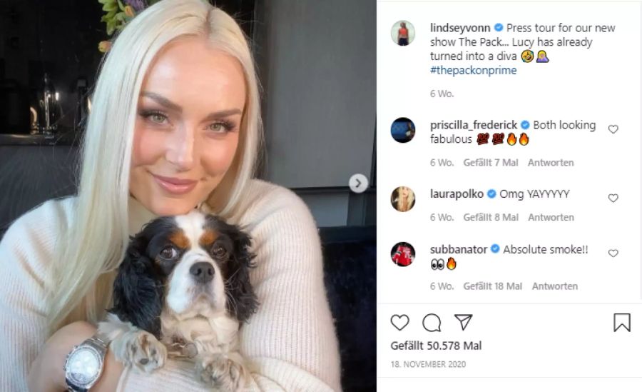 Lindsey Vonn mit ihrem Hund Lucy.