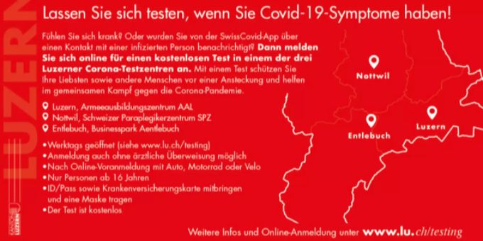 Lassen Sie sich testen, wenn Sie Covid-19-Symptome haben. Lassen Sie sich testen, wenn Sie Covid-19-Symptome haben