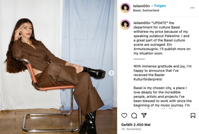 Leila Moon äusserte sich auf ihrem Instagram-Kanal kritisch zur Entscheidung der Jury. Leila Moon Instagram