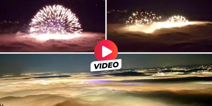 Unten verdeckt - So sah das Zürcher Silvester-Feuerwerk über Nebel aus
