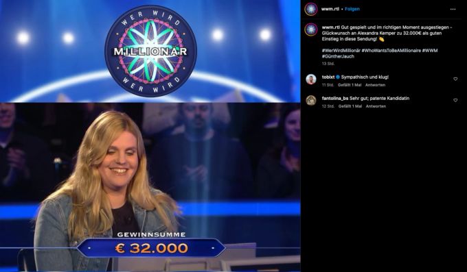 Trotz Regelverstoss bei "Wer wird Millionär?" drückte Moderator Günther Jauch ein Auge zu und die Kandidatin erspielte sich 32'000 Euro. wer wird millionär