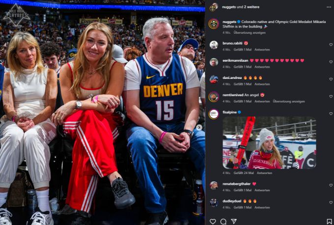 Ohne Sport geht es nicht: Hier besuchte die Rekord-Siegerin im Weltcup ein NBA-Spiel der Denver Nuggets. Mikaela Shiffrin