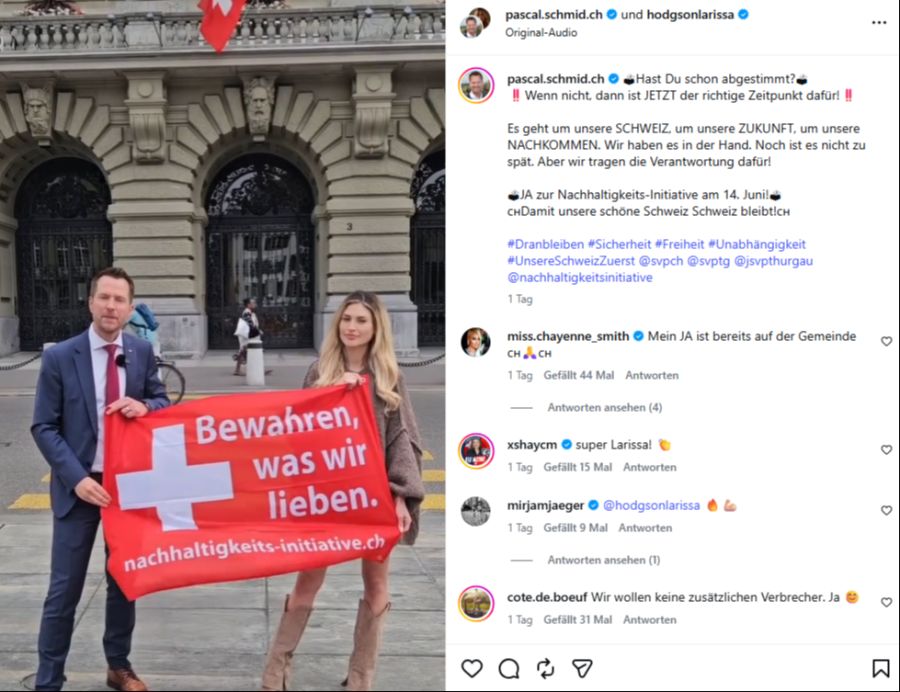 Seither setzt sie sich öffentlich für die «10 Millionen Schweiz»-Initiative ein.