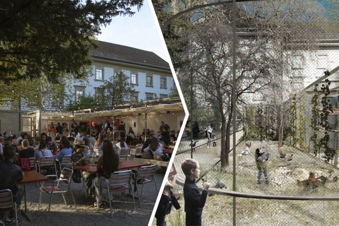 Die ehemalige Vogelvoliere als Sommerbuvette ist gut besucht. Dennoch wird es ab 2029 im Stadtpark einen Hühnerstall in XXL-Format geben.