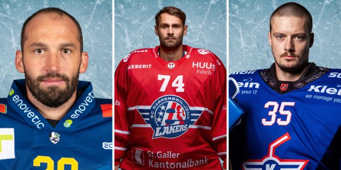 Sandro Aeschlimann, Ludovic Waeber und Ivars Punnenovs SLAPSHOT