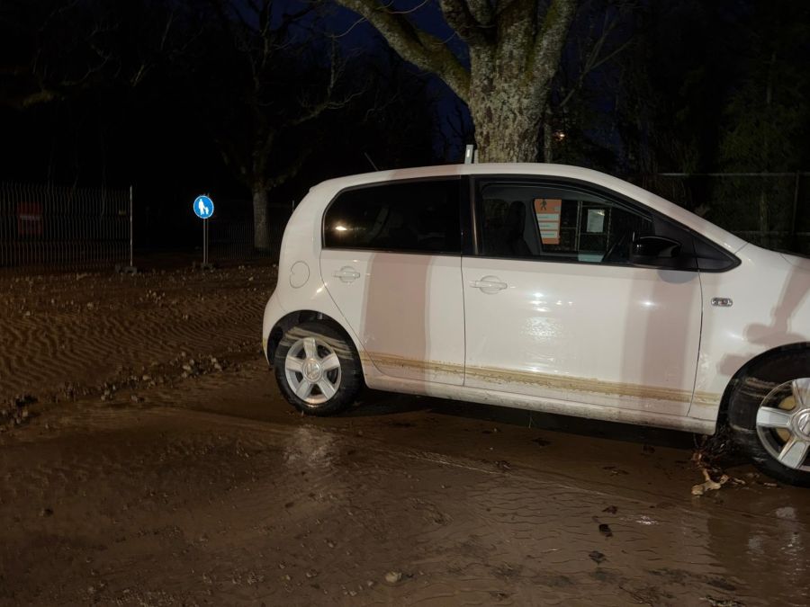 Die Spuren an den parkierten Autos lassen gut erkennen, wie hoch das Wasser stieg.