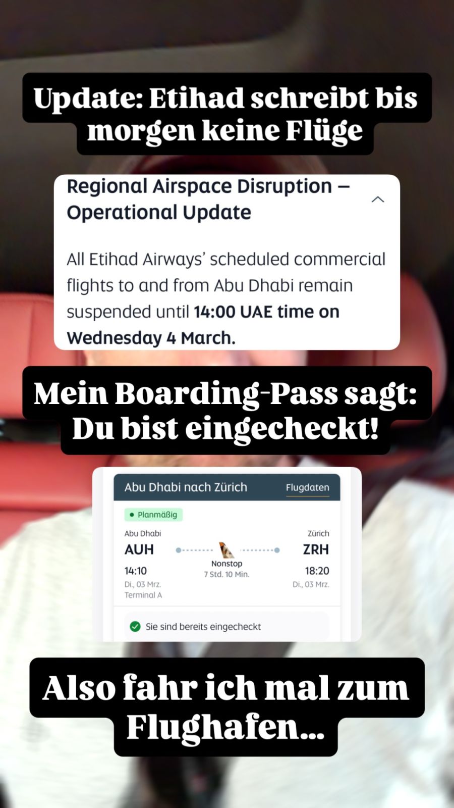 Stefan Büsser versucht sein Glück und ist nun unterwegs zum Flughafen.