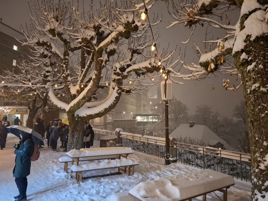 Mehrre Centimeter Schnee liegen.