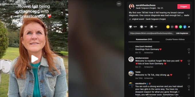 Sarah Ferguson teilt ein persönliches Video auf TikTok. Sarah Ferguson