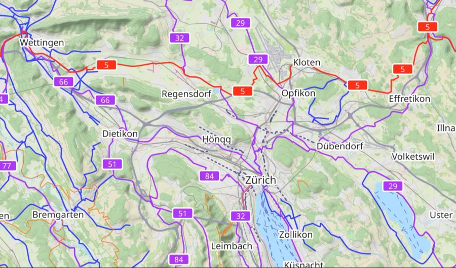 Kartenausschnitt von Regensdorf