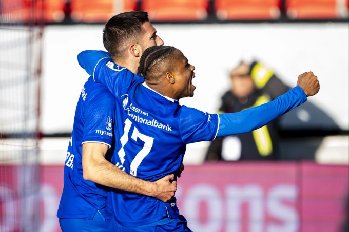 Thibault Klidjé feiert sein Tor zum 2:2 für den FC Luzern gegen den FC Sion. FC Sion FC Luzern