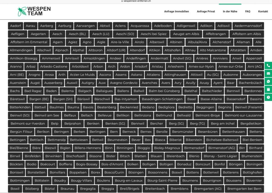 Weiter unten wird die Website dann doch etwas suspekt. Die Auflistung an Standorten scheint endlos.