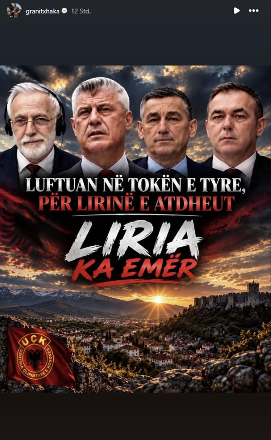 Granit Xhaka teilt auf Instagram eine Story, in der er sich mit Hashim Thaci solidarisiert.