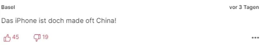 Auch dieser Leser sagt, dass das iPhone aus China kommt.