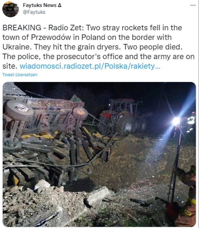 Zwei Polen starben am Dienstagabend bei einem Raketeneinschlag. Polen ist Mitglied der Nato. ukraine krieg