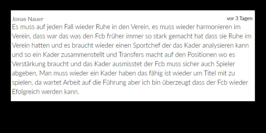 Die Analyse von Leser Jonas Nauer. Es braucht wieder Ruhe im Club.