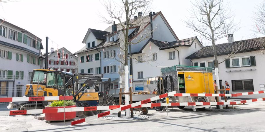 Eine Baustelle im Zentrum von Lachen (SZ).