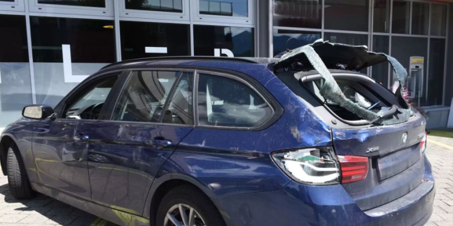 Die Deichsel der Kutsche beschädigte ein Auto.