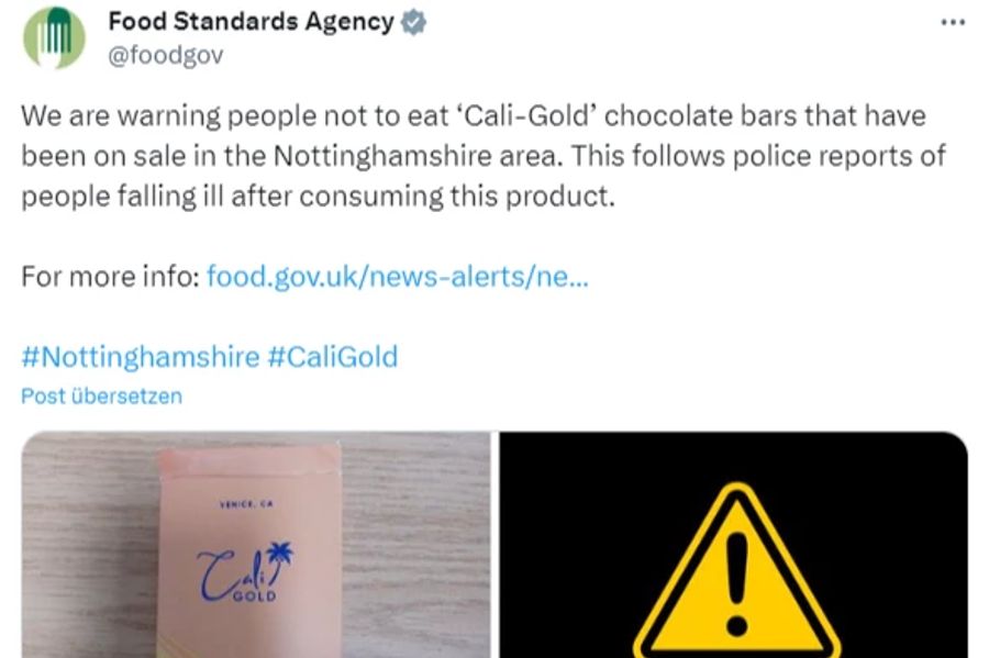 Für die «Cali-Gold»-Schokolade spricht das nationale Lebensmittelinspektorat jedoch eine Warnung aus. Die Schokolade hat mehrere Menschen krank gemacht.