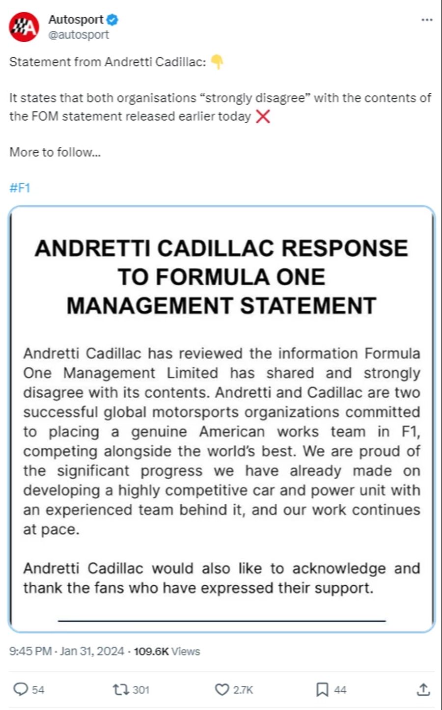 Andretti Statement