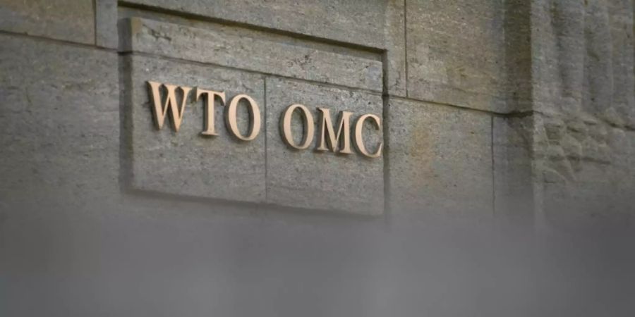 Schild am Sitz der WTO in Genf